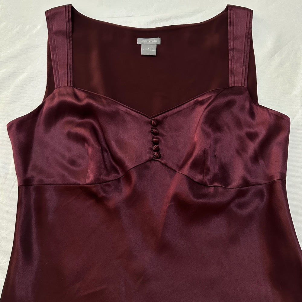 Ann Taylor Camisole Top Womens 6 Burgundy Satin Poetcore Dark Romantic Coquette - Picture 7 of 13